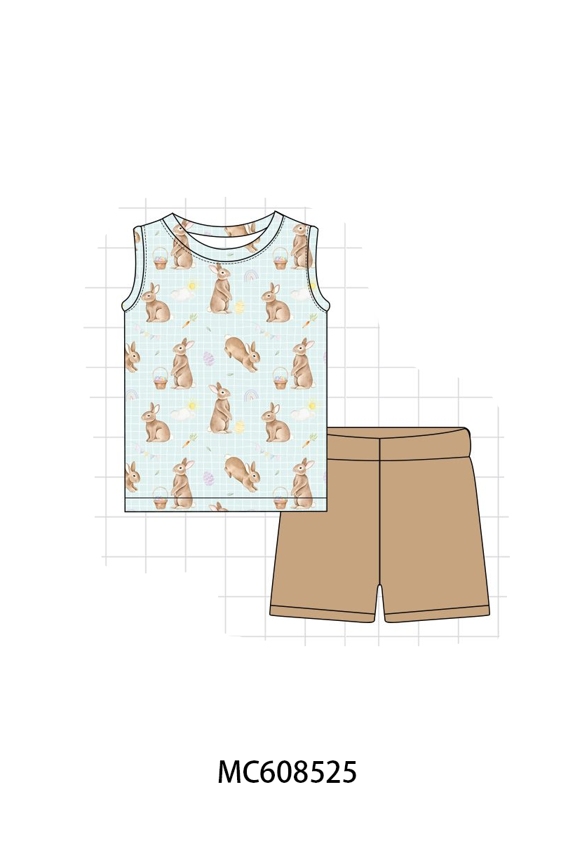 PO101 Blue easter bunny egg print bamboo collection