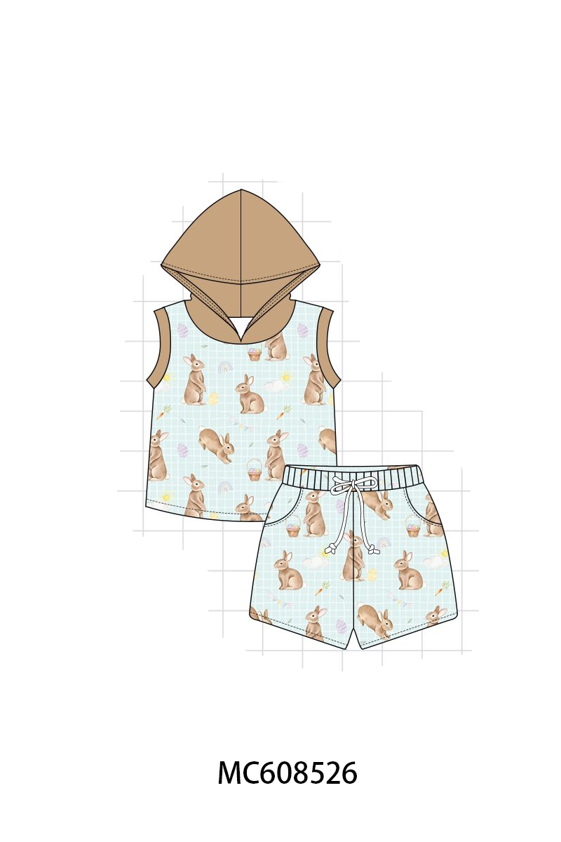 PO101 Blue easter bunny egg print bamboo collection