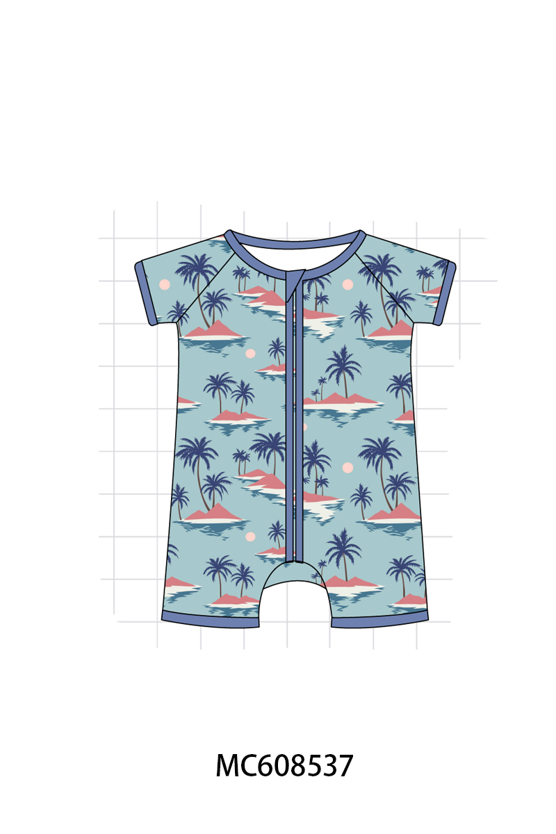 PO101 Teal palm print bamboo collection