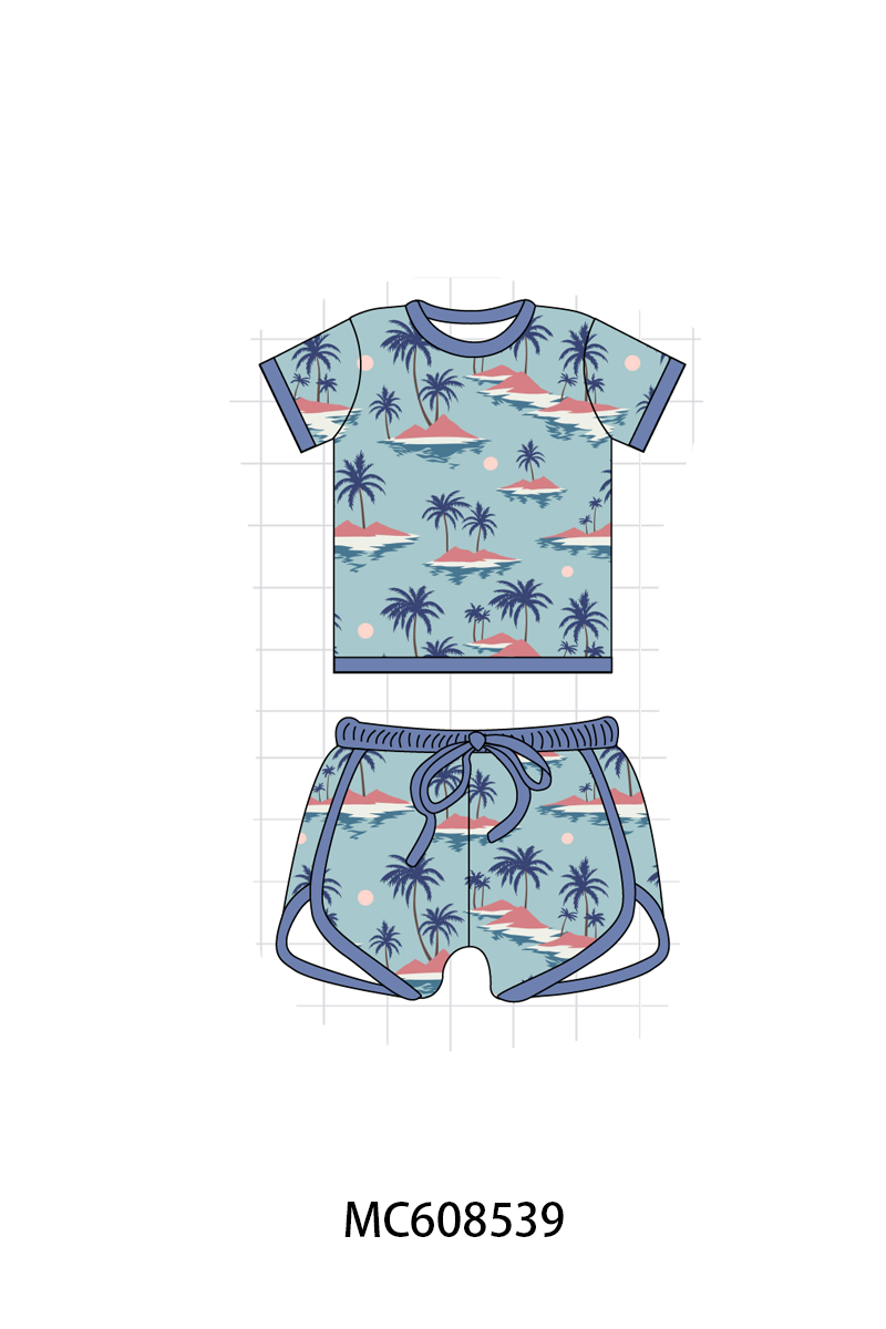 PO101 Teal palm print bamboo collection