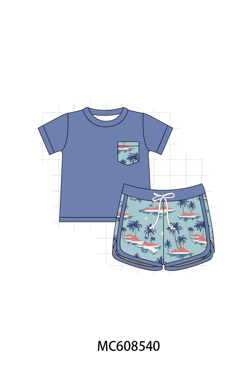 PO101 Teal palm print bamboo collection