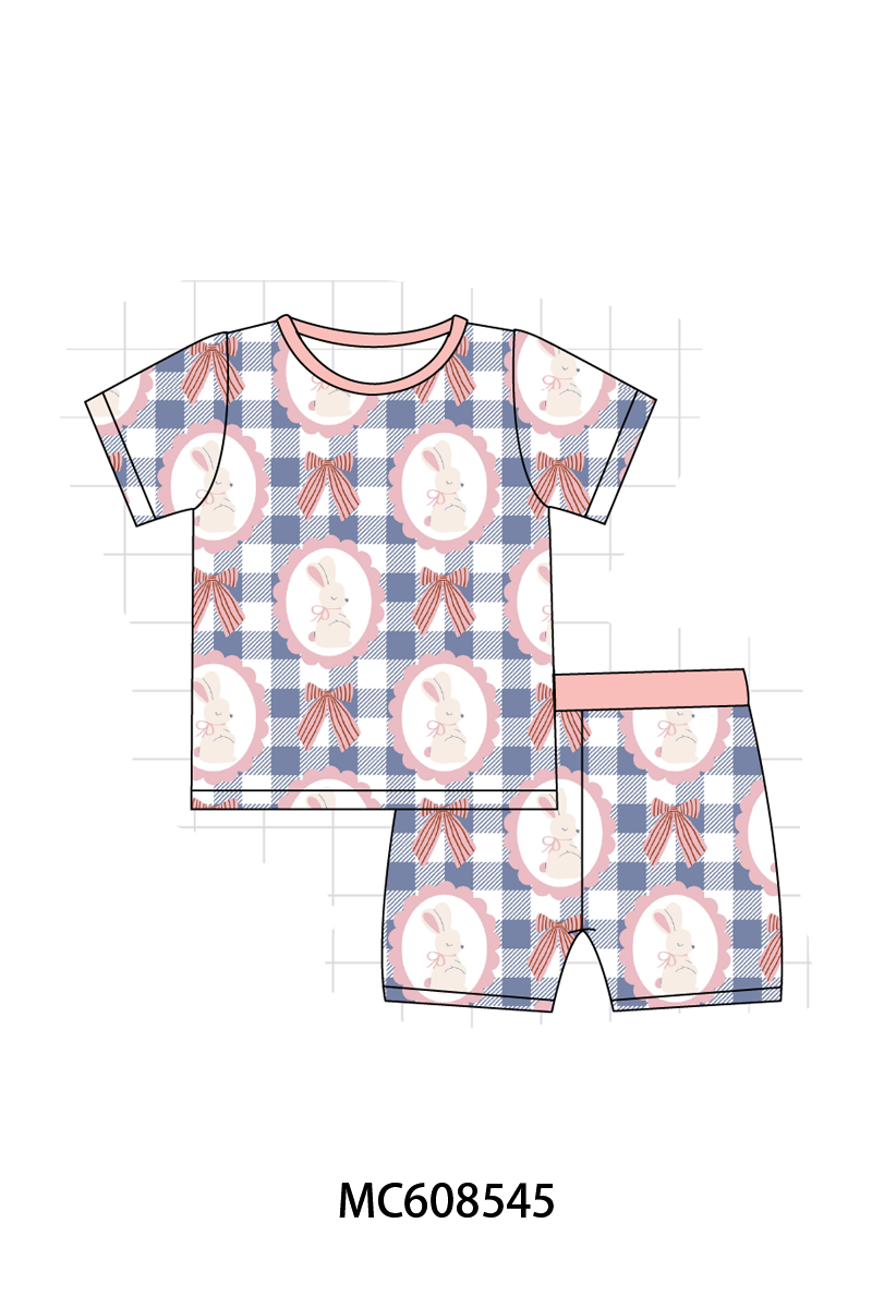 PO101 Pink easter bunny checkered bow bamboo collection