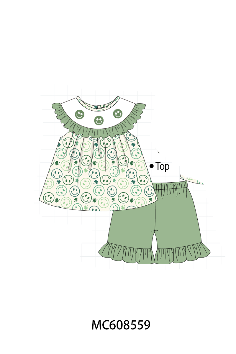 PO101 Sage smiling face clover embroidery collection