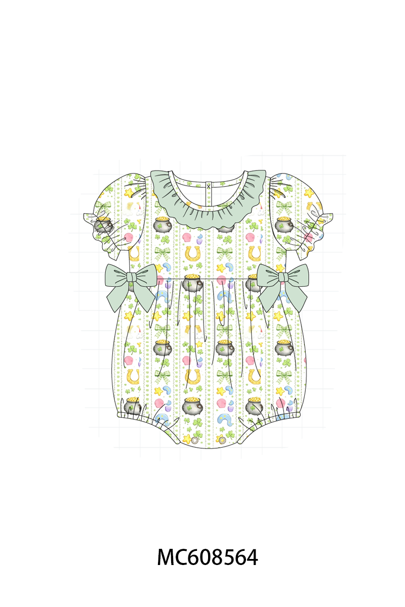 PO101 Sage St. Patricks Day clover bow print collection