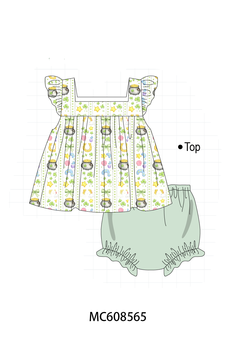 PO101 Sage St. Patricks Day clover bow print collection
