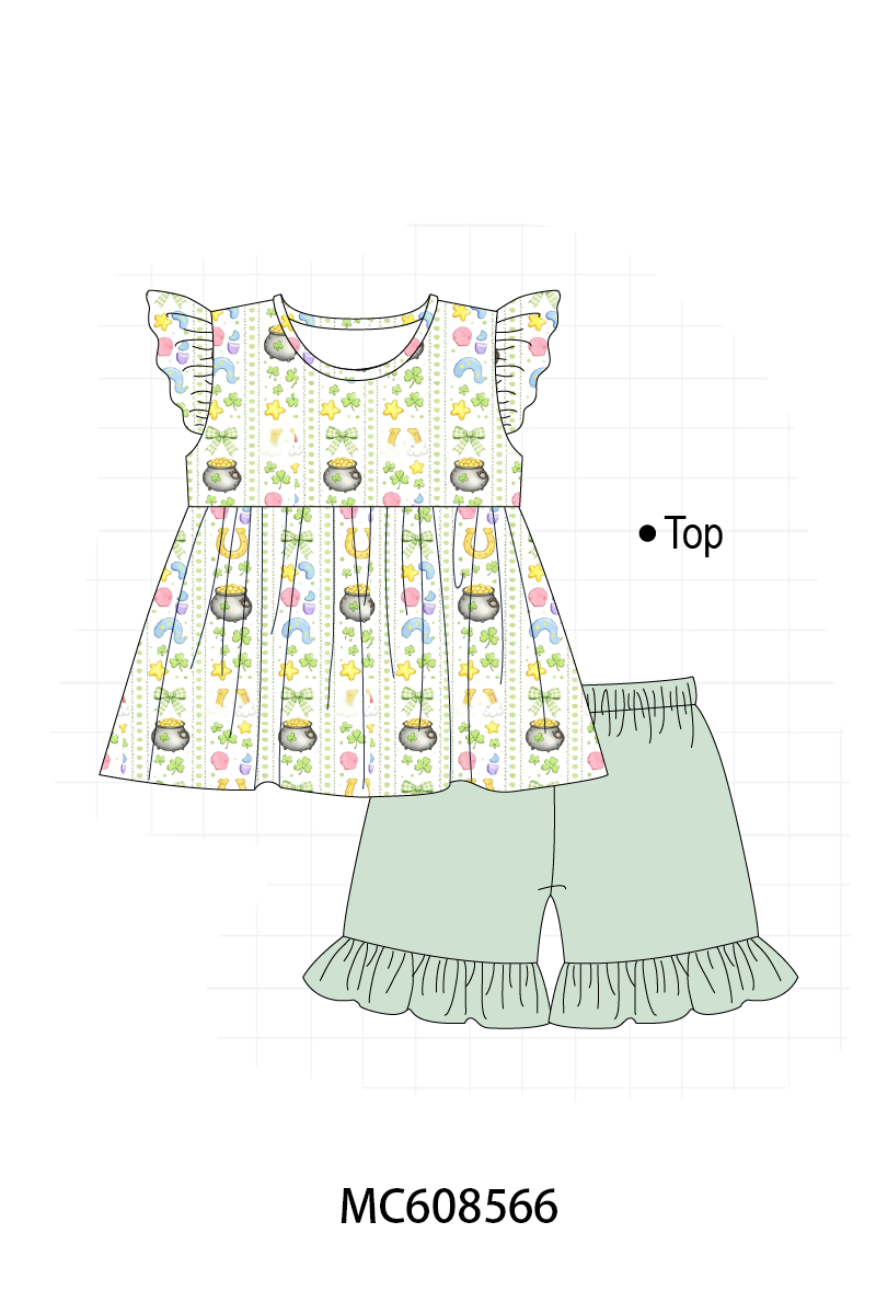 PO101 Sage St. Patricks Day clover bow print collection
