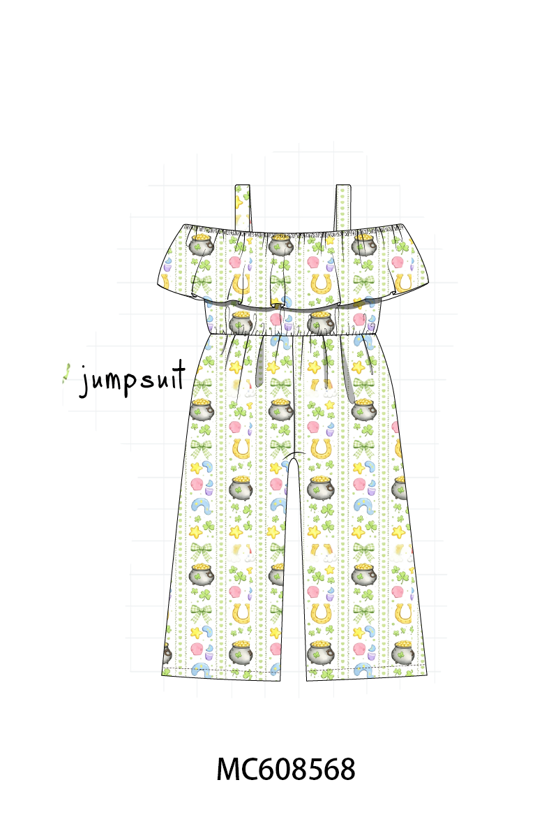 PO101 Sage St. Patricks Day clover bow print collection