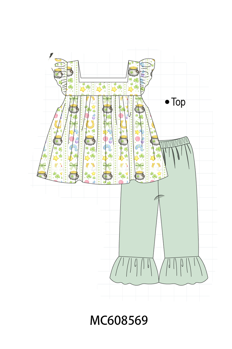 PO101 Sage St. Patricks Day clover bow print collection