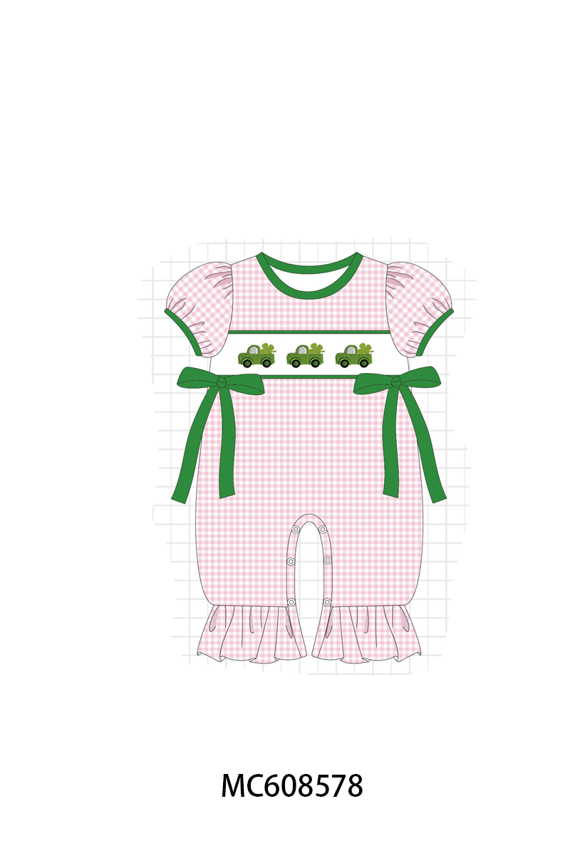 PO101 Pink&sage truck clover embroidery gingham collection
