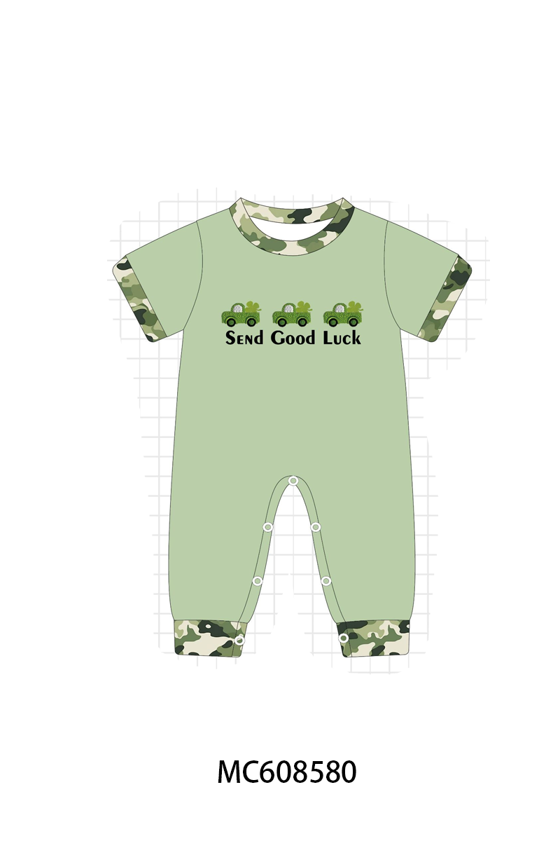 PO101 Pink&sage truck clover embroidery gingham collection