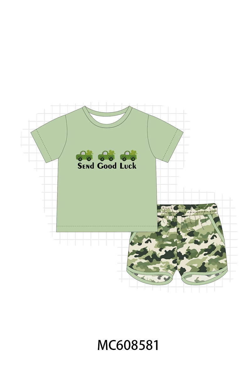 PO101 Pink&sage truck clover embroidery gingham collection