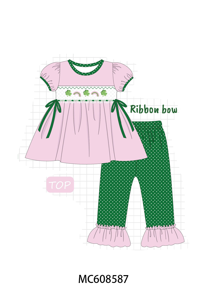 PO101 Pink&green clover rainbow smocked collection