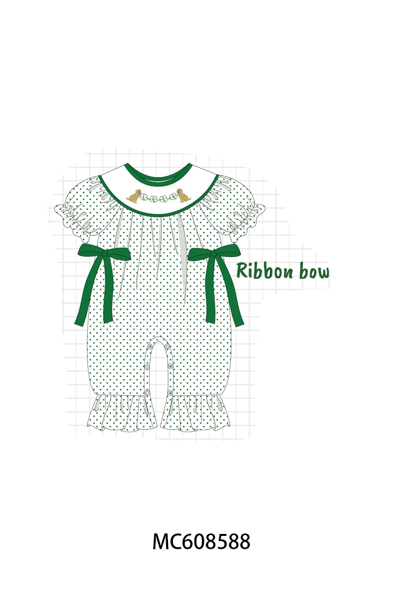 PO101 Green St. Patricks Day puppy clover embroidery plaid collection