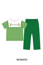 PO101 Green St. Patricks Day puppy clover embroidery plaid collection