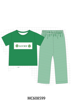 PO101 Green&pink clover embroidery ruffle stripe collection