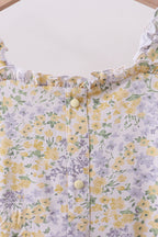 Floral print puff sleeve tiered dress