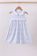 Blue plaid bow floral dress