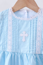 Blue cross embroidery lace pants set