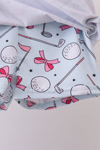 Blue golf bow print 2pc skorts set