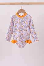 Mustard floral print ruffle rashguard