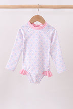 Pink floral print ruffle rashguard