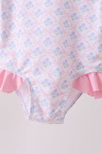 Pink floral print ruffle rashguard