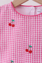 Pink cherry gingham shorts set