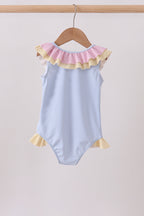 Colorblock crab embroidery ruffle swimsuit