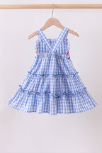 Blue gingham ruffle tiered dress