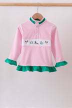 Pink stripe duck embroidery ruffle pullover