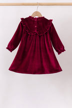 Burgundy velvet Ruffle Dress