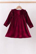 Maroon velvet ruffle dress