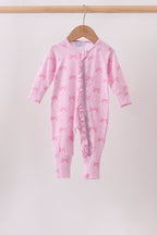 Pink bow print bamboo romper