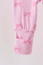 Pink bow print bamboo romper