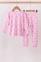 Pink bow print pants bamboo set