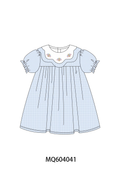 Blue turkey embroidery checkered dress