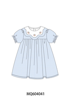 Blue turkey embroidery checkered dress