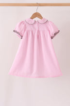 Pink turkey embroidery ruffle gingham dress