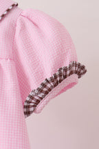 Pink turkey embroidery ruffle gingham dress