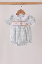 Green plaid turkey embroidery ruffle bubble