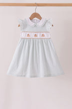 Green plaid turkey embroidery ruffle dress