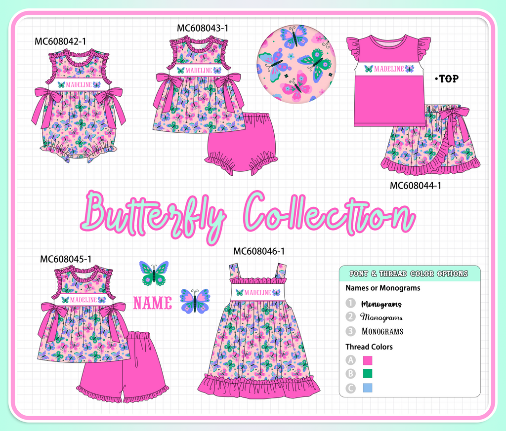 PO101 Magenta monogram embroidery ruffle collection