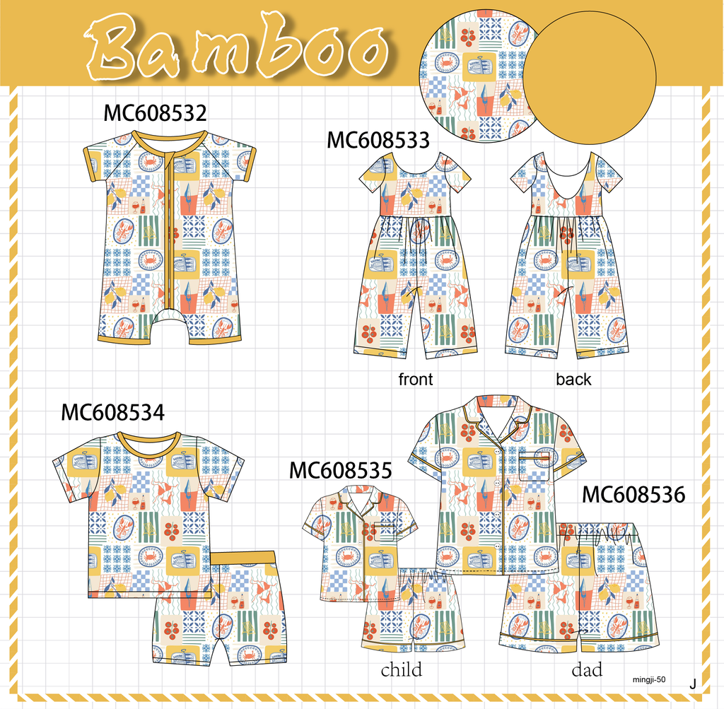 PO101 Mustard beach print bamboo collection