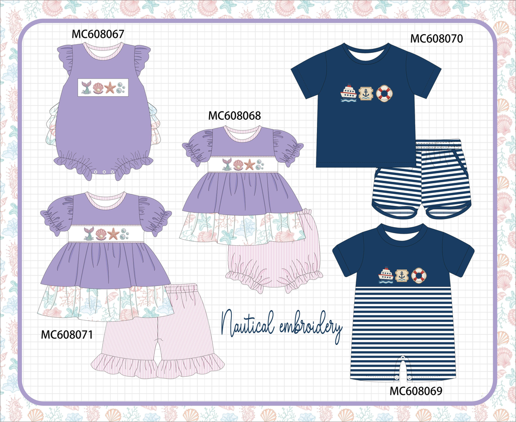 PO101 Navy&purple nautical embroidery collection