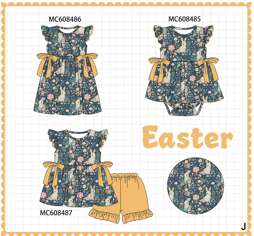 PO101 Navy bunny floral print ruffle collection