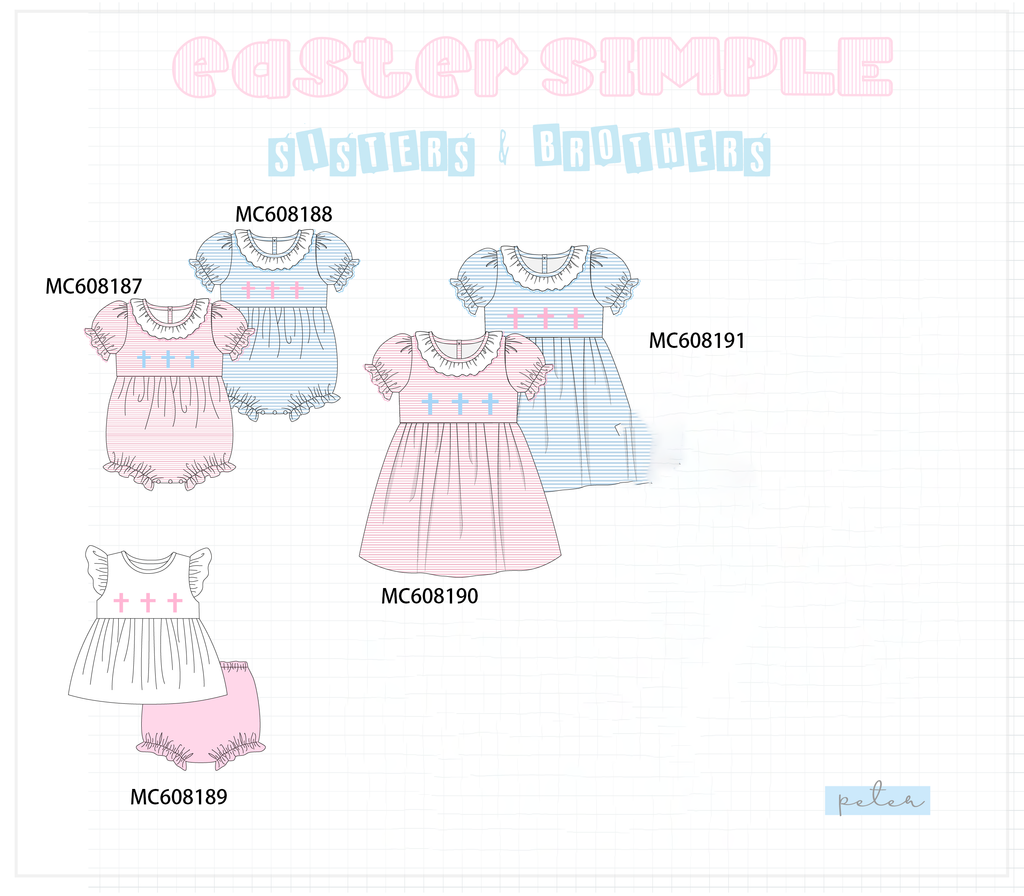 PO101 Pink&blue cross embroidery stripe collection 1