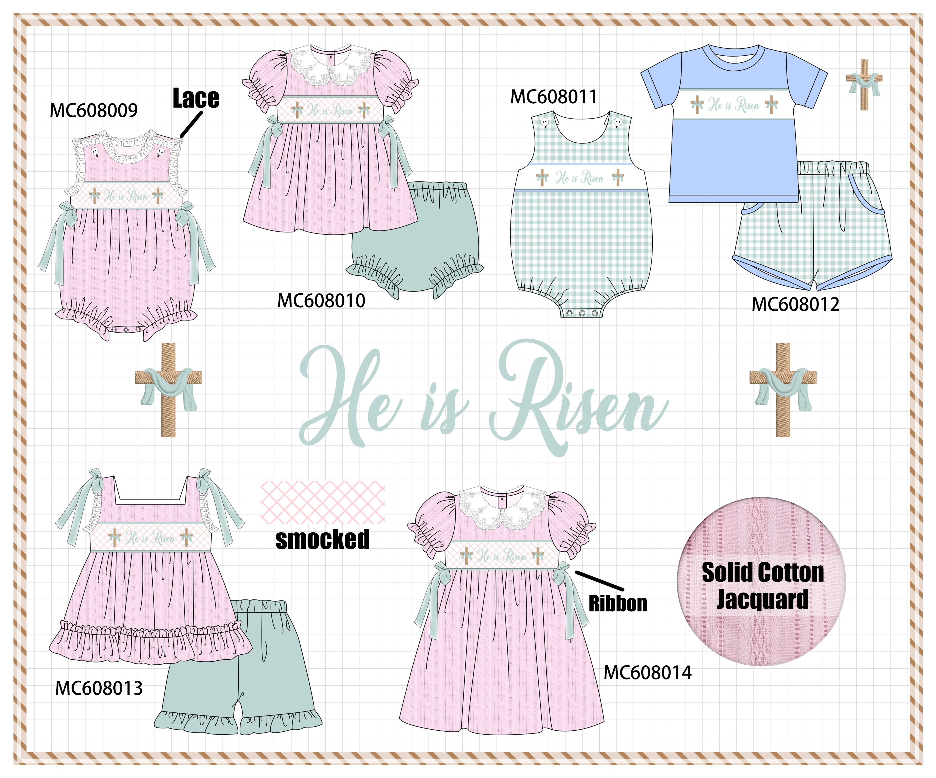 PO101 Pink&blue he is risen smocked jacquard collection