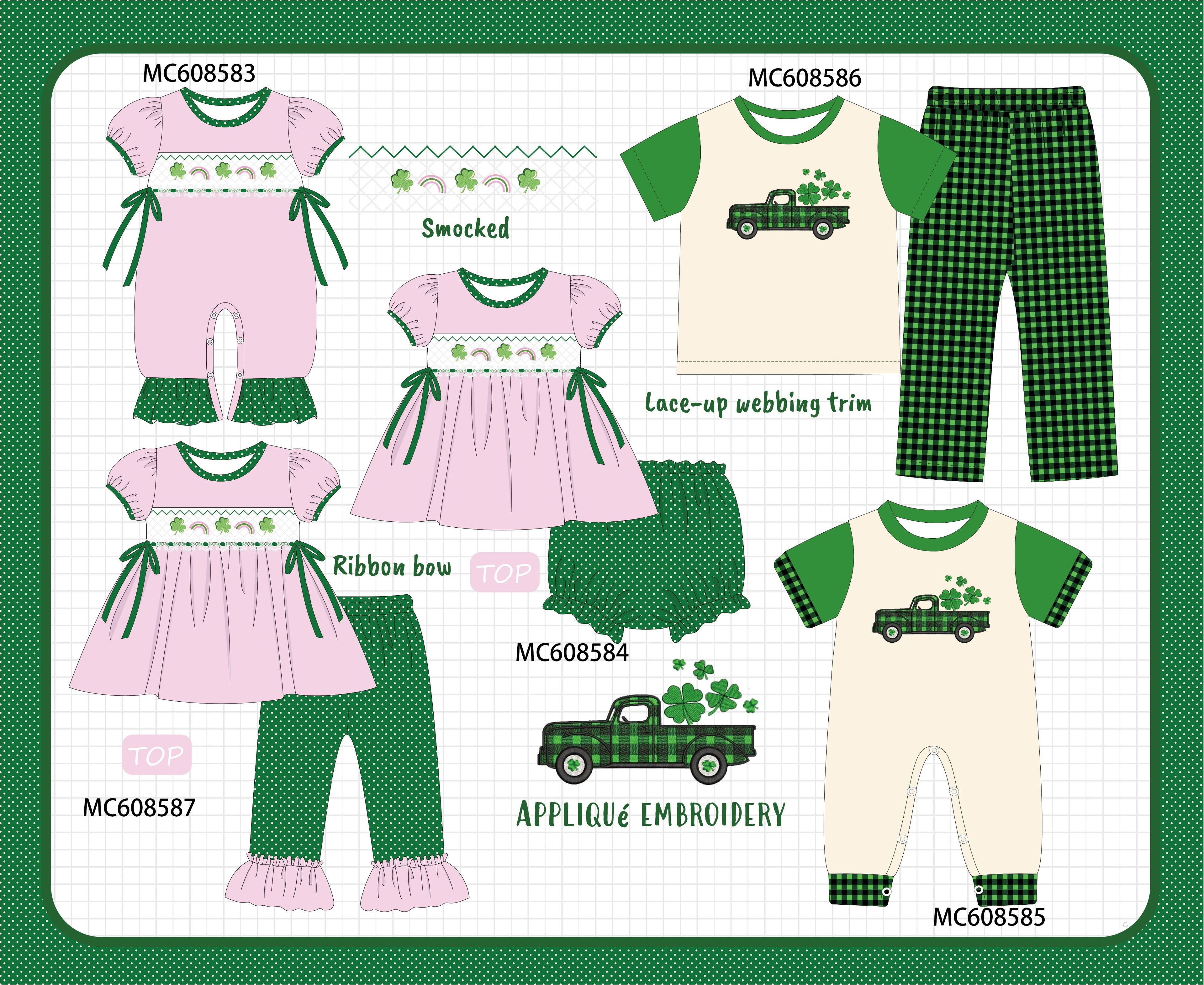 PO101 Pink&green clover rainbow smocked collection