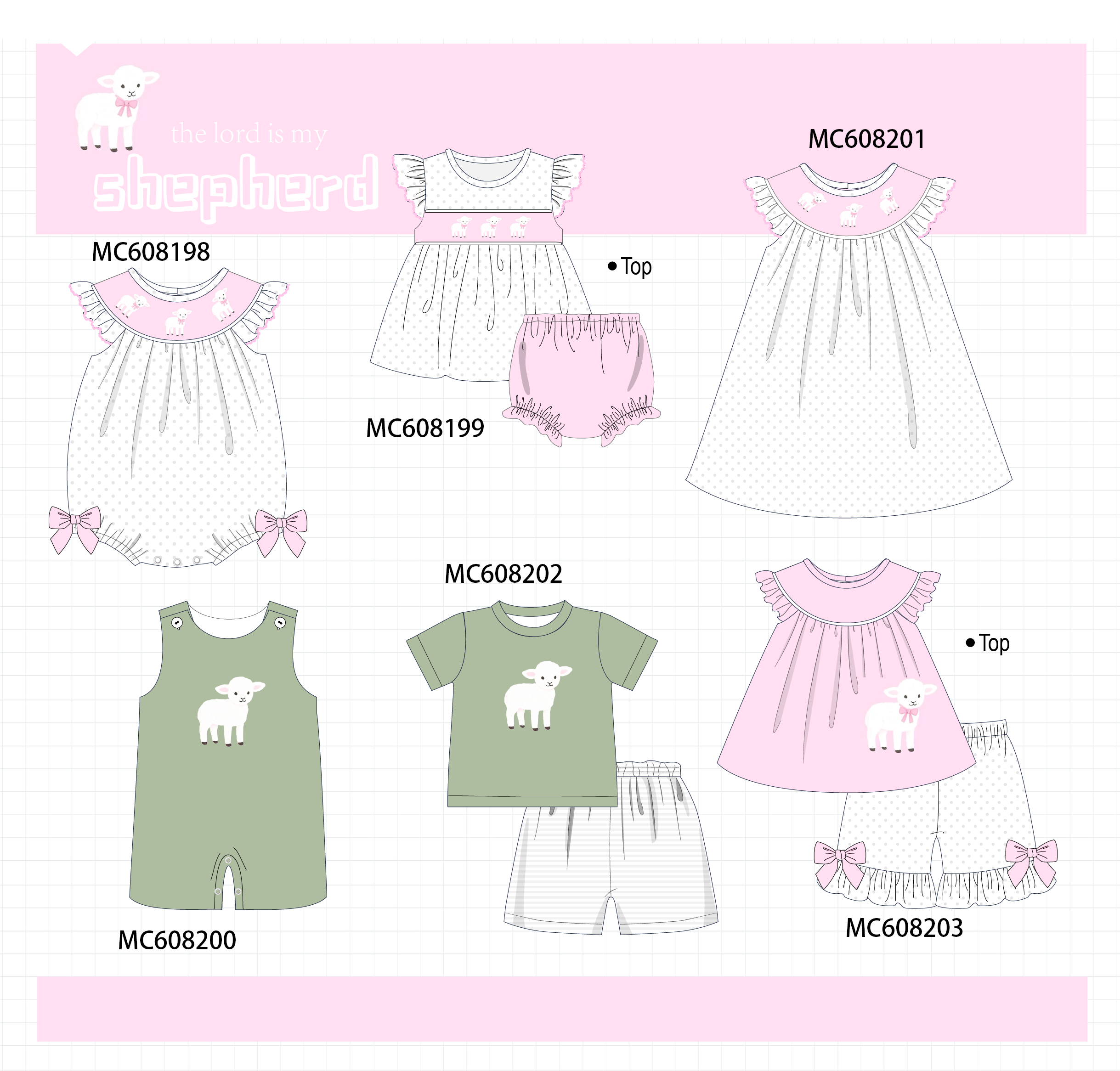 PO101 Pink&green sheep embroidery collection