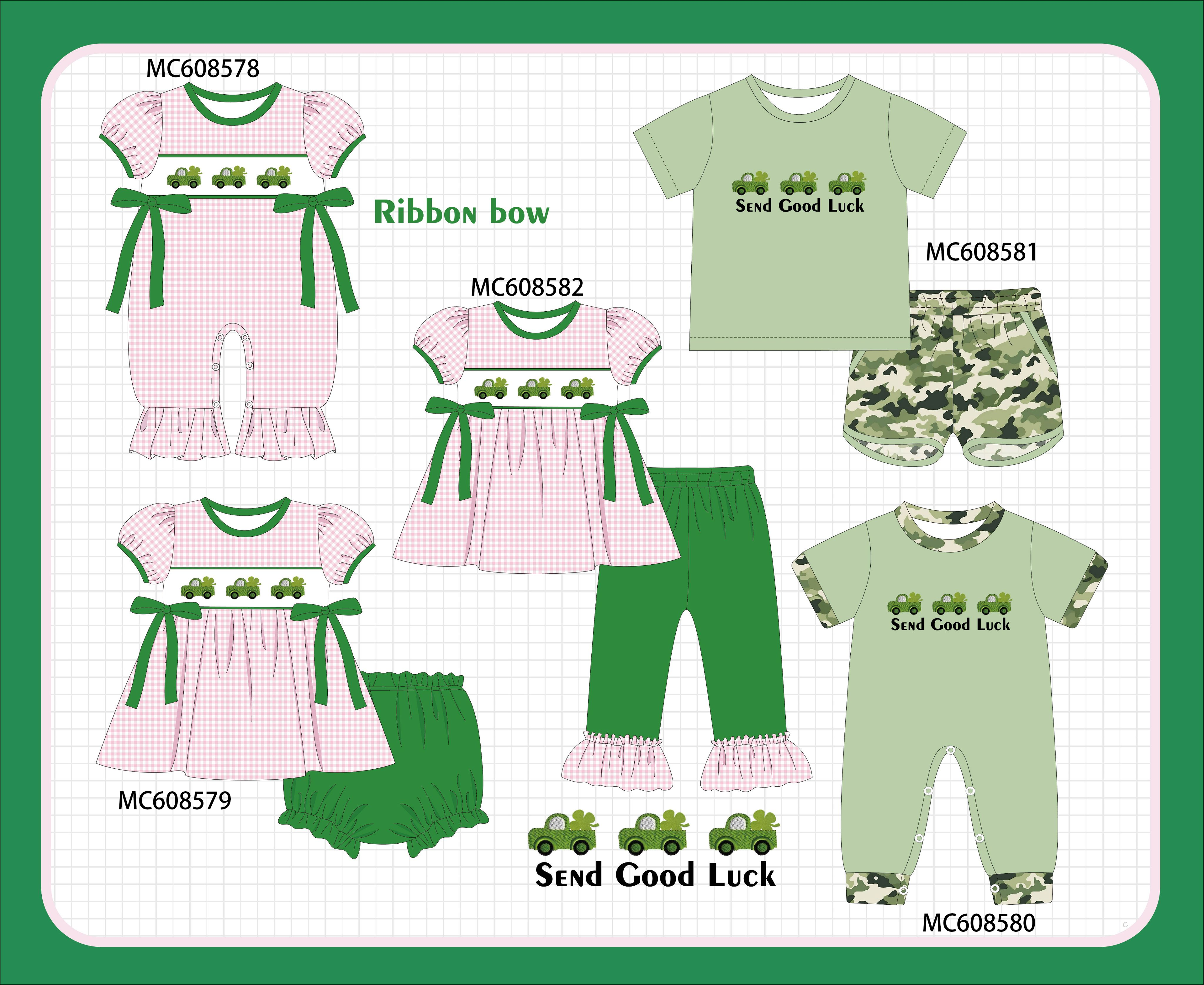 PO101 Pink&sage truck clover embroidery gingham collection